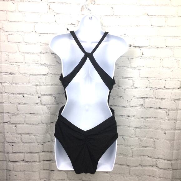 Cupshe + Jojo Fletcher Women's Black Deep V Neck High Cut One Piece Swimwear L - Picture 2 of 10